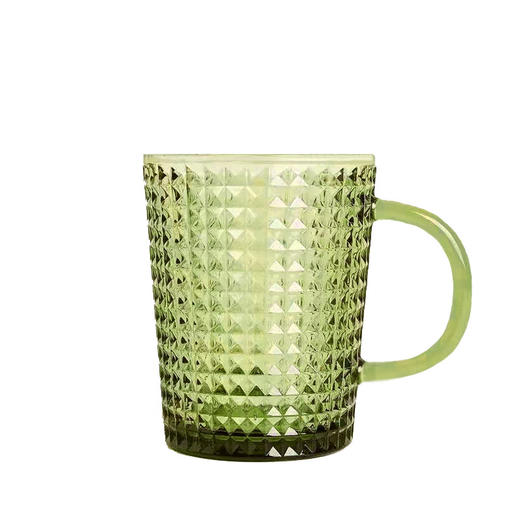 「复古绿色浮雕玻璃杯」咖啡杯 水杯 带把手茶杯 马克杯 商品图4
