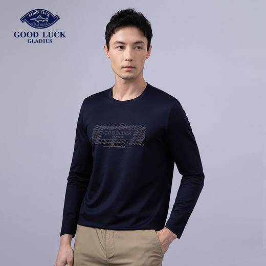GOOD LUCK/德鲨棉质混纺舒适柔软百搭三色可选圆领长袖T恤LY22201 商品图2