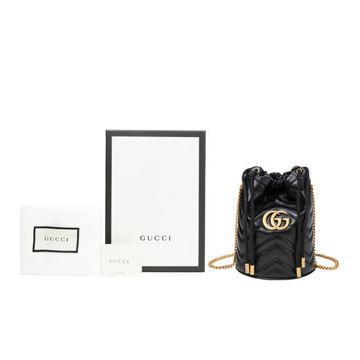 GUCCI 古驰 女士GG Marmont牛皮迷你水桶包单肩包 黑色 575163 DTDRT 商品图4