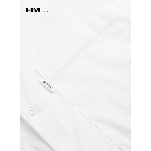 HIM漢崇  潮流男士长袖衬衫时尚经典方领简约白色休闲衬衣2026春季 商品图2