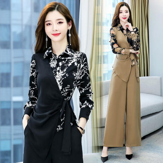 个性拼接，时尚修身收腰阔腿裤两件套HR-YLFS8752-1 商品图2