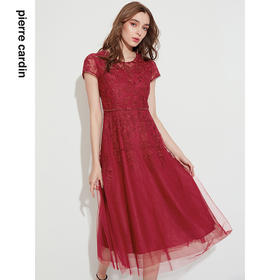 皮尔卡丹女装年夏季法式高腰优雅A字短袖连衣裙P1237D1102R5
