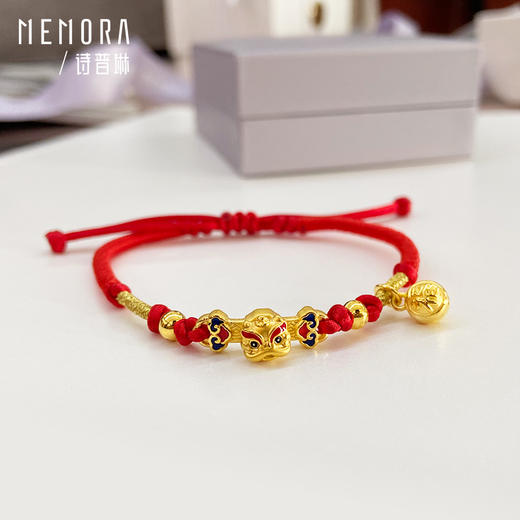 MEMORA诗普琳珠宝黄金足金如意-转动醒狮转运珠手绳红绳手链HB305701 商品图4