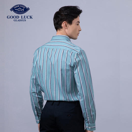 GOOD LUCK/德鲨100%棉雅致蓝白条纹时尚百搭长袖衬衫BY21309-842 商品图4