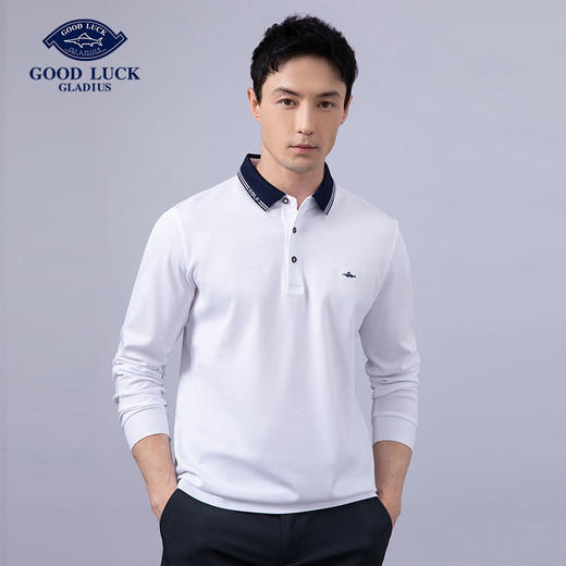 GOOD LUCK/德鲨100%棉海洋风撞色领边时尚休闲T领长袖T恤FY22102-818 商品图0