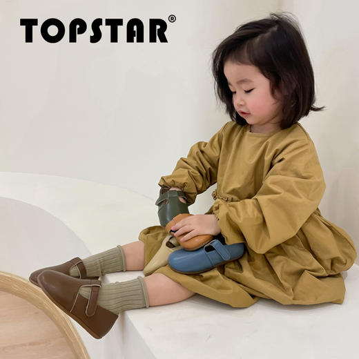 【清仓特价不退不换】TOPSTAR官方女童复古小皮鞋英伦风儿童皮鞋魔术贴软底鞋女童皮鞋1613 商品图1