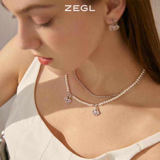 ZEGL设计师粉色樱桃爱心项链女轻奢小众高级设计感人造珍珠锁骨链 商品图5