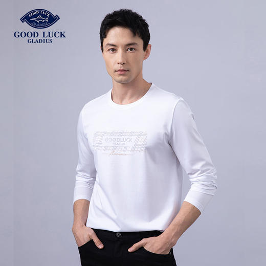 GOOD LUCK/德鲨棉质混纺舒适柔软百搭三色可选圆领长袖T恤LY22201 商品图4