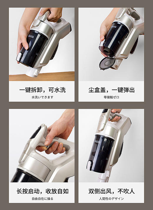 日本西哲无线吸尘器S48E大吸力家用小型手持式床上用除螨吸尘一机多用 商品图3
