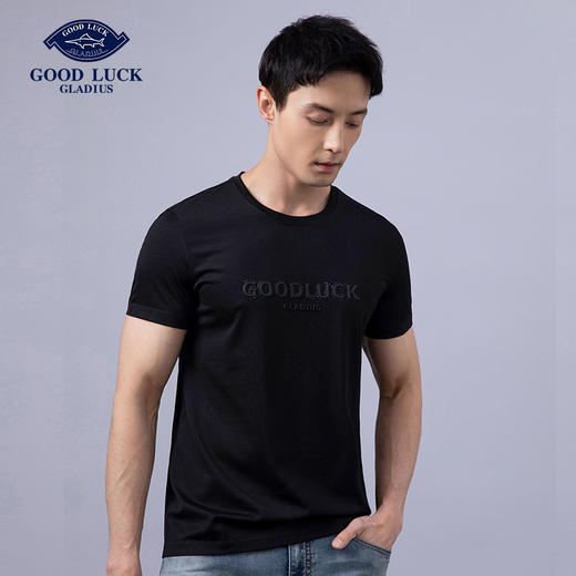 GOOD LUCK/德鲨棉莫代尔混纺质感前胸图案舒适百搭圆领短袖T恤BY23507 商品图1