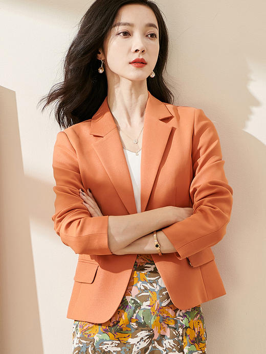 爱马仕橙小西装 修身立裁 高级耐看  米思阳春季新款气质短外套一粒扣显瘦通勤OL西装0157 商品图2