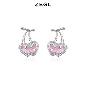ZEGL设计师樱桃爱心耳环女2022年新款潮耳钉小众设计感银针耳饰品
