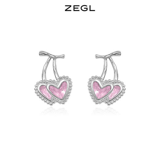 ZEGL设计师樱桃爱心耳环女2022年新款潮耳钉小众设计感银针耳饰品 商品图0