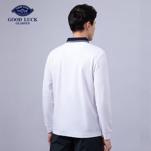 GOOD LUCK/德鲨100%棉海洋风撞色领边时尚休闲T领长袖T恤FY22102-818 商品图4