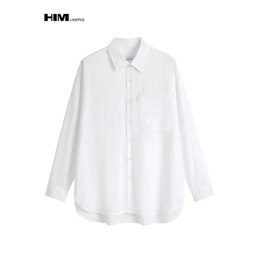 HIM漢崇  潮流男士长袖衬衫时尚经典方领简约白色休闲衬衣2026春季 商品图0