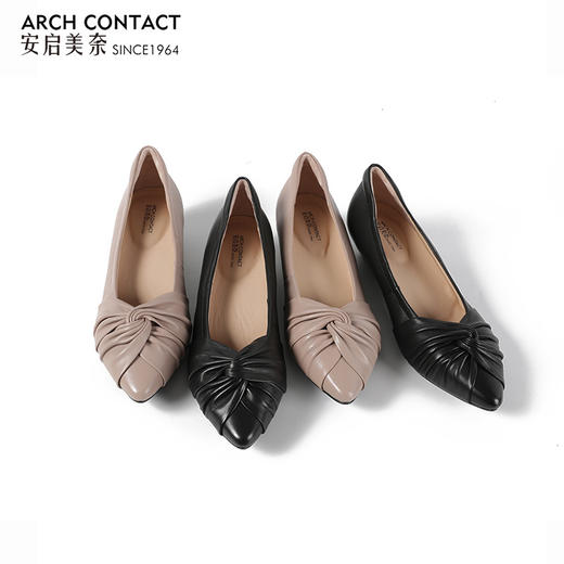 安启美奈足弓不累脚舒适单鞋女职业尖头浅口平底鞋女52727 商品图4