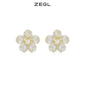 ZEGL花朵耳环女2022年新款潮耳钉高级感轻奢冷淡风925银针耳饰品