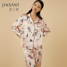 金三塔100%桑蚕丝时尚印花舒适凉爽女士真丝睡衣衣裤套家居服  YSFCA215