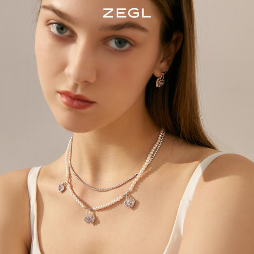 ZEGL设计师粉色樱桃爱心项链女轻奢小众高级设计感人造珍珠锁骨链 商品图3
