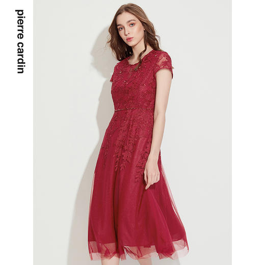 皮尔卡丹女装年夏季法式高腰优雅A字短袖连衣裙P1237D1102R5
 商品图1
