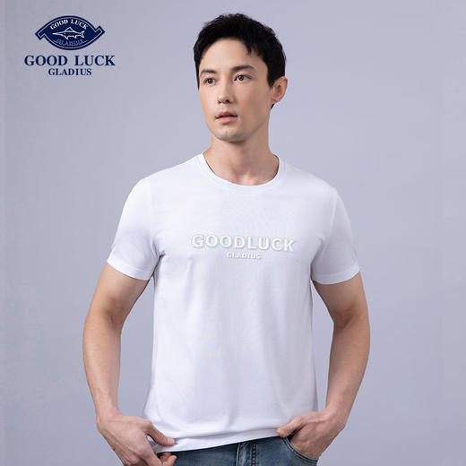GOOD LUCK/德鲨棉莫代尔混纺质感前胸图案舒适百搭圆领短袖T恤BY23507 商品图5