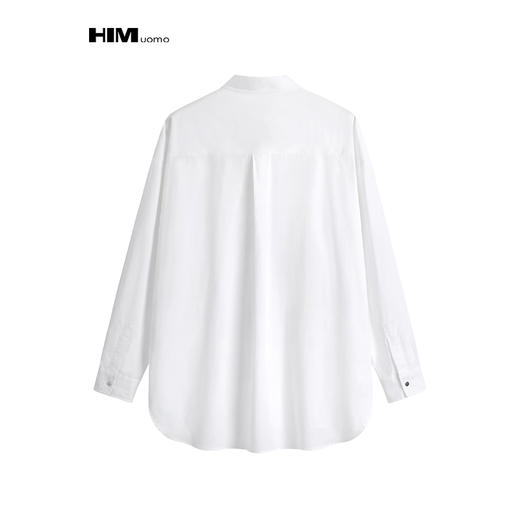 HIM漢崇  潮流男士长袖衬衫时尚经典方领简约白色休闲衬衣2026春季 商品图1