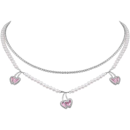 ZEGL设计师粉色樱桃爱心项链女轻奢小众高级设计感人造珍珠锁骨链 商品图6