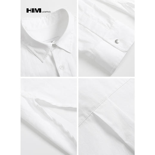 HIM漢崇  潮流男士长袖衬衫时尚经典方领简约白色休闲衬衣2026春季 商品图3