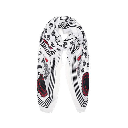 ALEXANDER MCQUEEN 亚历山大麦昆 黑骷髅爱心星月 女士围巾 混色 665607 3418Q 9260 商品图1