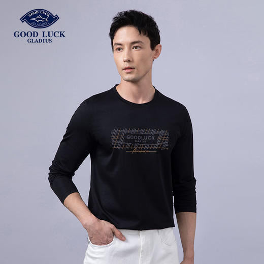 GOOD LUCK/德鲨棉质混纺舒适柔软百搭三色可选圆领长袖T恤LY22201 商品图1