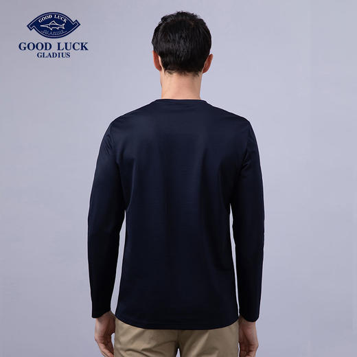 GOOD LUCK/德鲨棉质混纺舒适柔软百搭三色可选圆领长袖T恤LY22201 商品图3