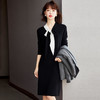 AHM-ore1728 毛衣连衣裙女2022春季新款法式优雅气质百搭撞色系带领针织小黑裙 商品缩略图1