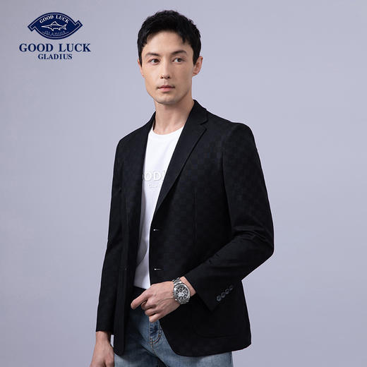 GOOD LUCK/德鲨雅致菠萝针挑洞提花英伦棋盘格肌理图案西装外套LY25211-810 商品图0