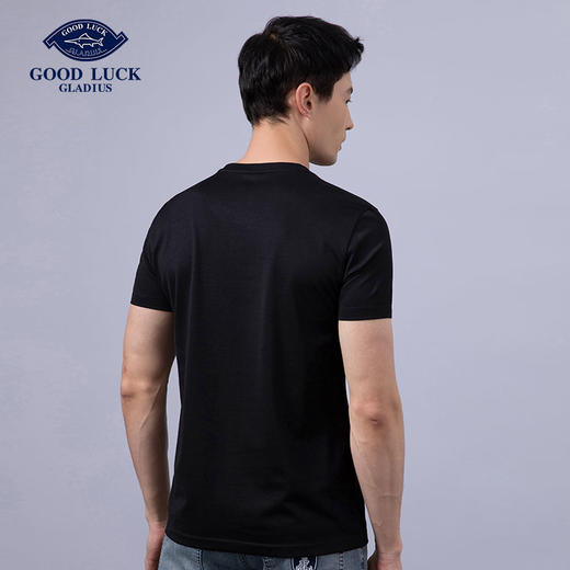 GOOD LUCK/德鲨棉莫代尔混纺质感前胸图案舒适百搭圆领短袖T恤BY23507 商品图3