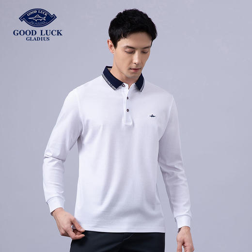 GOOD LUCK/德鲨100%棉海洋风撞色领边时尚休闲T领长袖T恤FY22102-818 商品图3