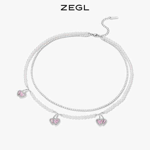 ZEGL设计师粉色樱桃爱心项链女轻奢小众高级设计感人造珍珠锁骨链 商品图1
