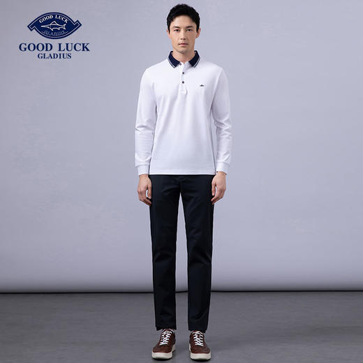 GOOD LUCK/德鲨100%棉海洋风撞色领边时尚休闲T领长袖T恤FY22102-818 商品图5