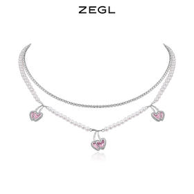 ZEGL设计师粉色樱桃爱心项链女轻奢小众高级设计感人造珍珠锁骨链