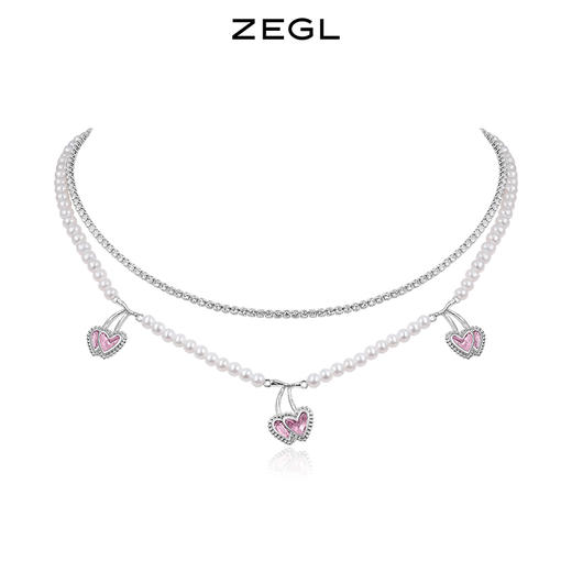 ZEGL设计师粉色樱桃爱心项链女轻奢小众高级设计感人造珍珠锁骨链 商品图0