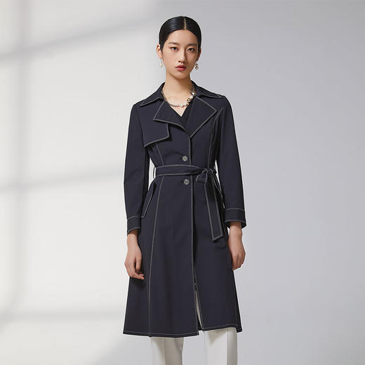 蓝地明线立翻领长款风衣BLWCF045000 商品图0