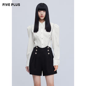 FIVE PLUS2022新款女春装小众气质背带阔腿裤女高腰直筒休闲裤短2WN1063300