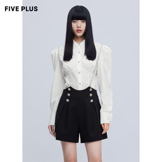FIVE PLUS2022新款女春装小众气质背带阔腿裤女高腰直筒休闲裤短2WN1063300 商品图0