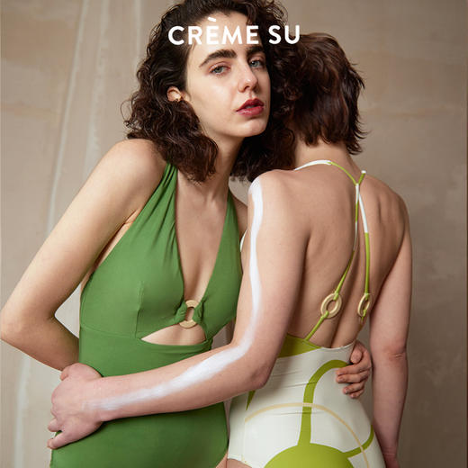 CremeSU 印花三角连体泳衣女flow系列V领性感圈圈镂空泳衣【该商品不支持用券】 商品图1