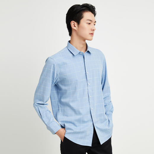 圣得西时尚格纹长袖衬衫男春季新款男士弹力修身休闲衬衣潮2112954507 商品图1