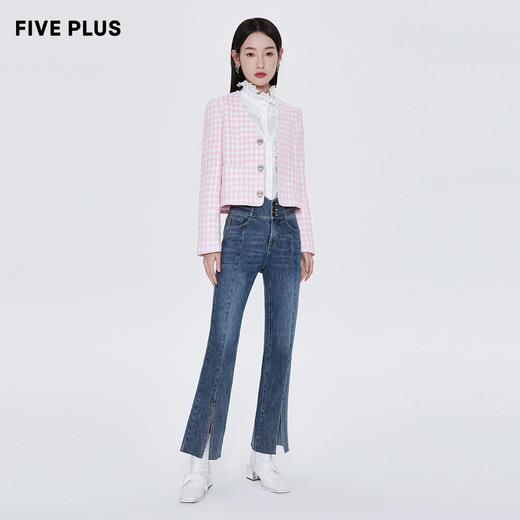FIVE PLUS2022新款女春装格子花呢外套女宽松V领法式小香风上衣潮2WA1042380 商品图1