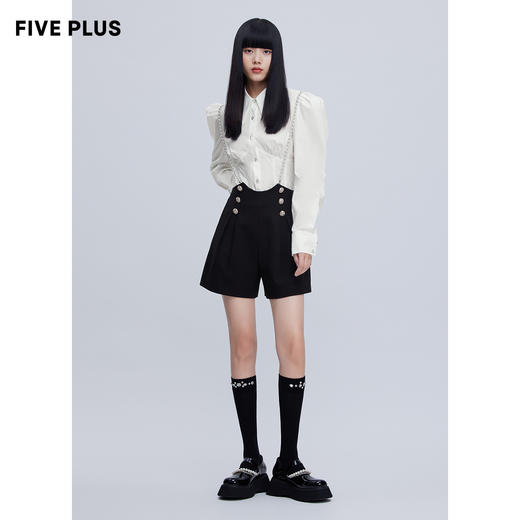 FIVE PLUS2022新款女春装小众气质背带阔腿裤女高腰直筒休闲裤短2WN1063300 商品图1