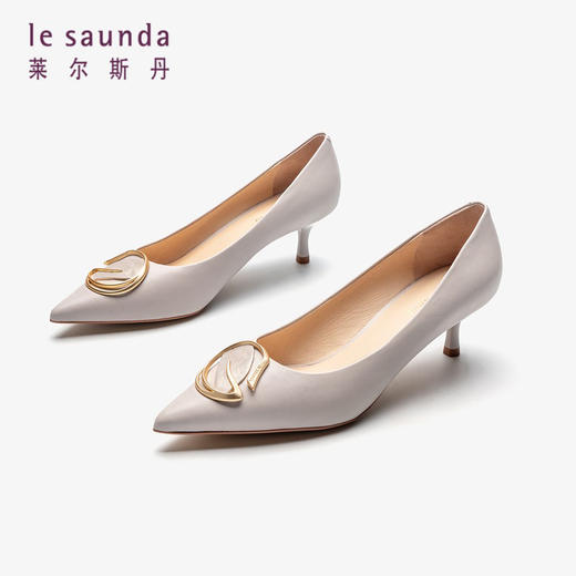 莱尔斯丹2022春夏新款优雅尖头饰扣细跟女单鞋3M49716 商品图3