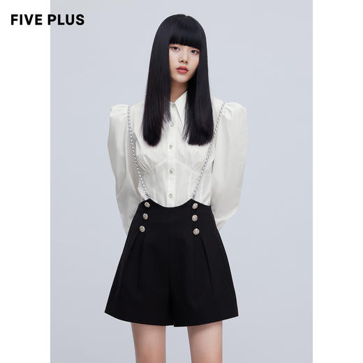 FIVE PLUS2022新款女春装小众气质背带阔腿裤女高腰直筒休闲裤短2WN1063300 商品图3