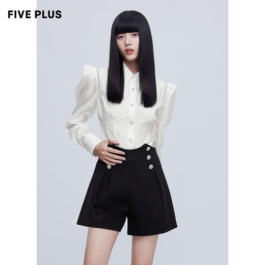 FIVE PLUS2022新款女春装设计感小众衬衫女泡泡长袖复古气质上衣2WN1014350 商品图3