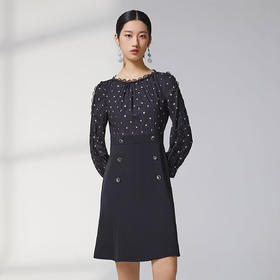 蓝地蕾丝花边拼接连衣裙BLWCL043000